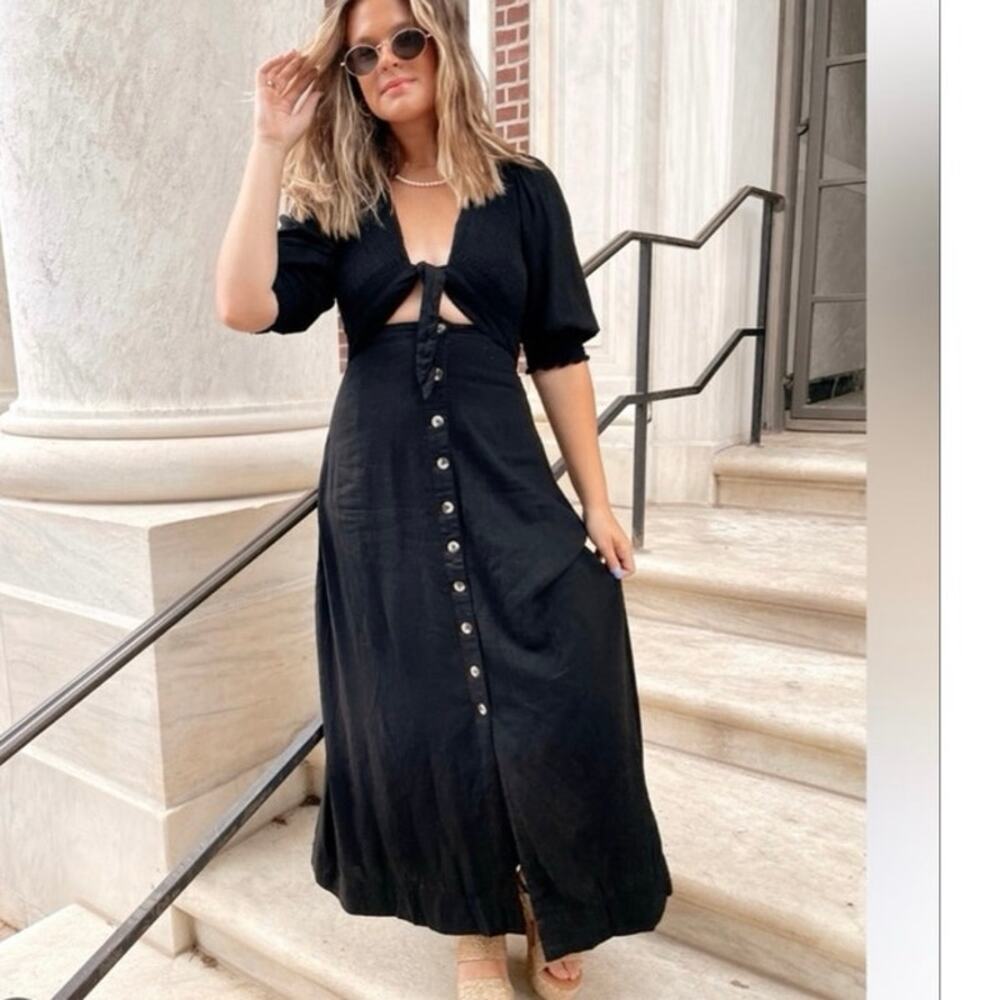 Free People Cut Out button up tie chest Midi dress M